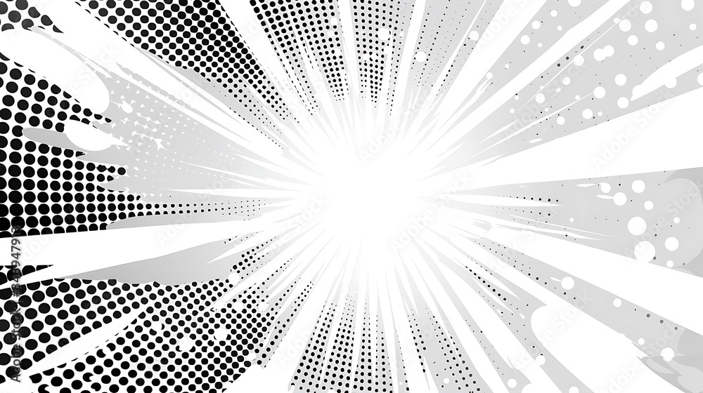 Poster white pop art background with black grunge halftone texture