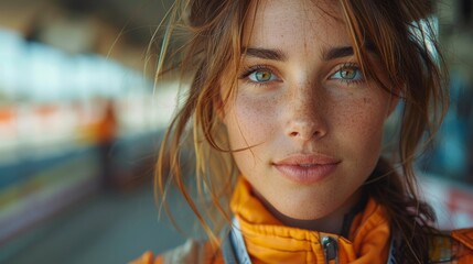 portrait of a young female race driver