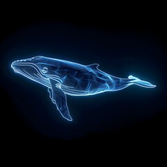 Neon Whale Swimming in Ethereal Underwater Seascape with Vibrant Luminous Body Outline