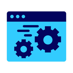 web development in SEO icon flat style with blue color