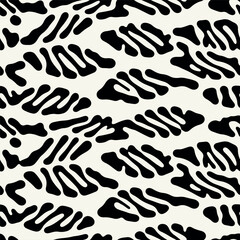 Vector seamless pattern. Abstract striped texture with bold monochrome waves. Creative background with zigzag blots. Decorative fishes design.