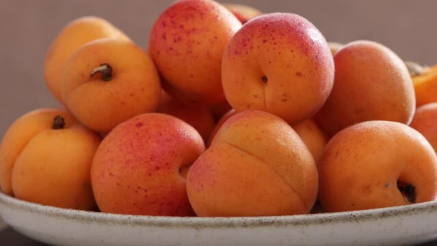 ipe apricots rotation on plate fruits summer 