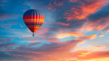 Fototapeta premium Hot air balloon flying over dramatic sky and colorful clouds,Hot air balloons on the sky. Travel background photo. Cappadocia sky at sunrise,Red hot air balloon in the shape of a heart 