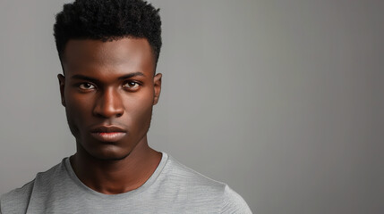 Obraz premium copy space, 30 year very attractive black man, realistic skin, beautiful brown eyes he is very strong
