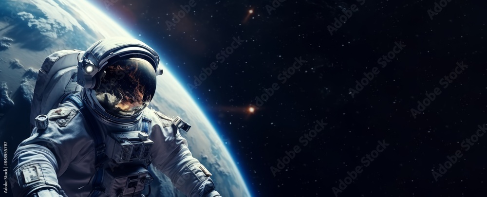 Wall mural astronaut on a background of outer space with space for text. banner, copyspace