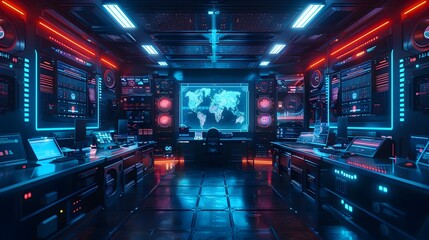 Advanced Cyber Lab with Glowing Holographic Displays and High Tech Equipment
