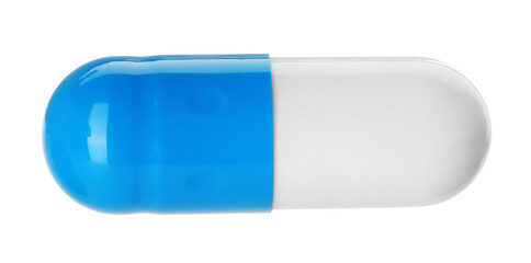 One antibiotic pill isolated on white. Medicinal treatment