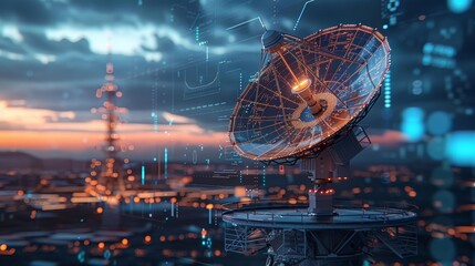 Realistic satellite dish and digital communication network overlay