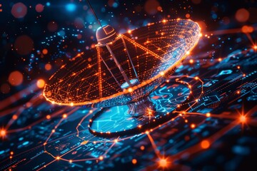 Realistic satellite dish and digital communication network overlay