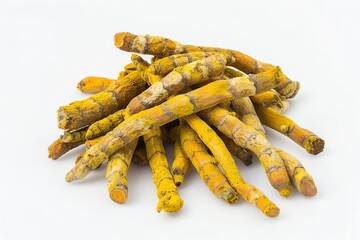 Dried turmeric roots isolated on white background