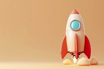 3d, rocket, beige background cute