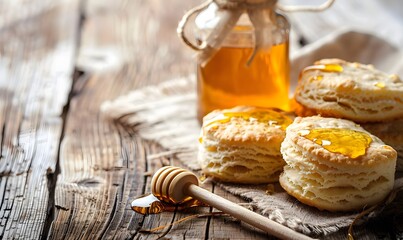 Fototapeta premium Freshly baked buttery biscuits with honey , Generative AI