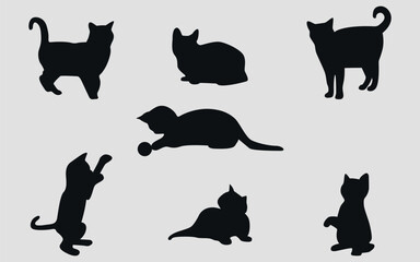 Black silhouettes of cats. Pet. Vector on a gray background