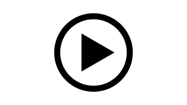Play button icon animation on circle. video player icon triangle shape button icon animation with white background.