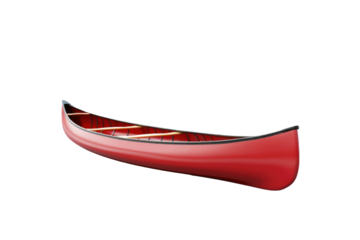 Crimson Canoe Perched on Ivory Wall on a Clear PNG or White Background.