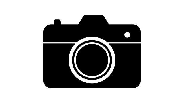 A camera icon animated concept on white background.