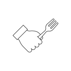 Hand holding fork icon flat style isolated on white background. Vector illustration