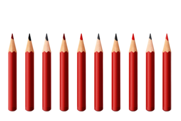The Scarlet Symphony: A Majestic Array of Crimson Pencils on a Clear PNG or White Background.