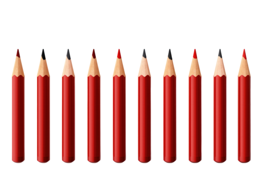 The Scarlet Symphony: A Majestic Array of Crimson Pencils on a Clear PNG or White Background.