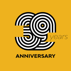 39 years retro anniversary vector template template design illustration
