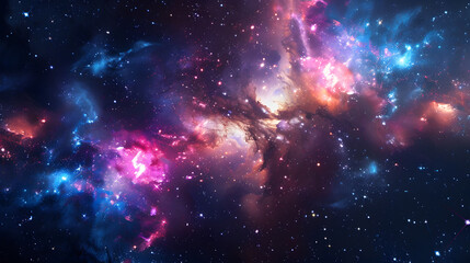 Naklejka premium Beautiful colorful image of galaxy, nebula, stars and space. AI Generated