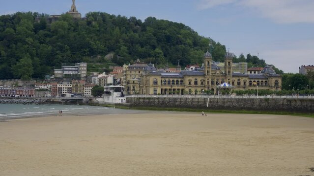 Beach of La Concha and San Sebastian Town Hall, Gipuzkoa, Basque Country, Spain