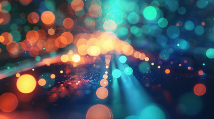 Abstract background with blue and orange blurred bokeh lights, speed effect	
