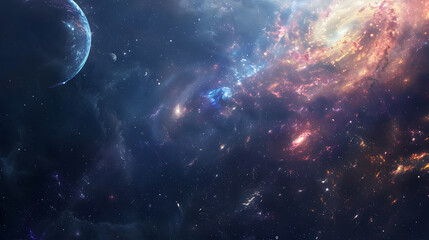 Obraz premium Beautiful colorful image of galaxy, nebula, stars and space. AI Generated