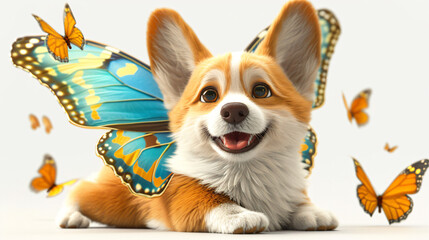 A Corgi with butterfly wings