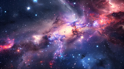Fototapeta premium Beautiful colorful image of galaxy, nebula, stars and space. AI Generated