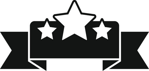 Simple icon representing a high quality product or service with three stars on a black ribbon