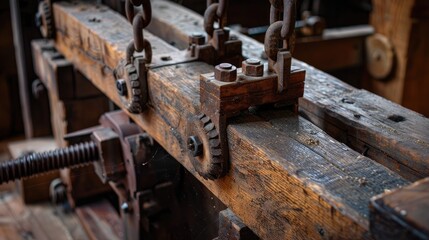 Antiquated wooden mechanism for lifting grain