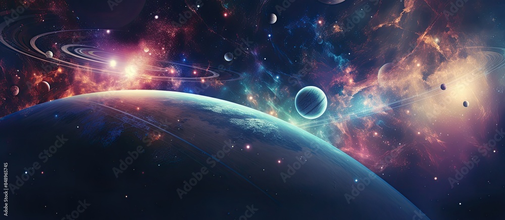 Sticker view of planets stars and galaxies in outer space showcasing the allure of space exploration with a 