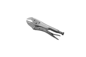 Close-up of locking pliers used in construction and various mechanic work, isolated on transparent background, png file.