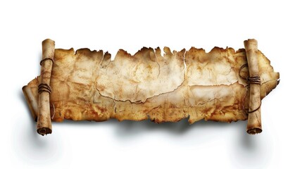 Aged parchment scroll on white background with shadow Horizontal banners collection