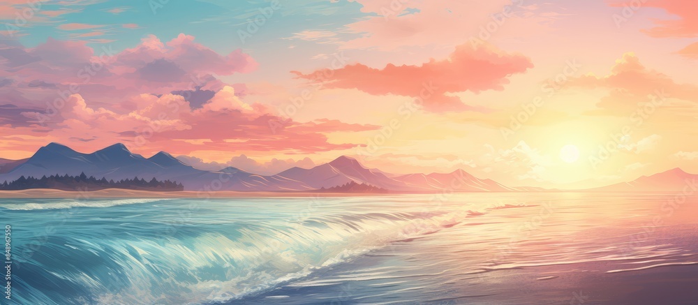 Wall mural beach sunset landscape with a captivating sea view and copy space image - Wall murals