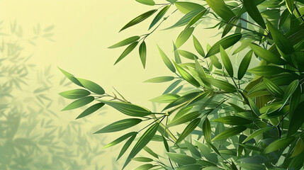 Obraz premium Stylized bamboo leaves, vibrant greens, flat design, clean lines