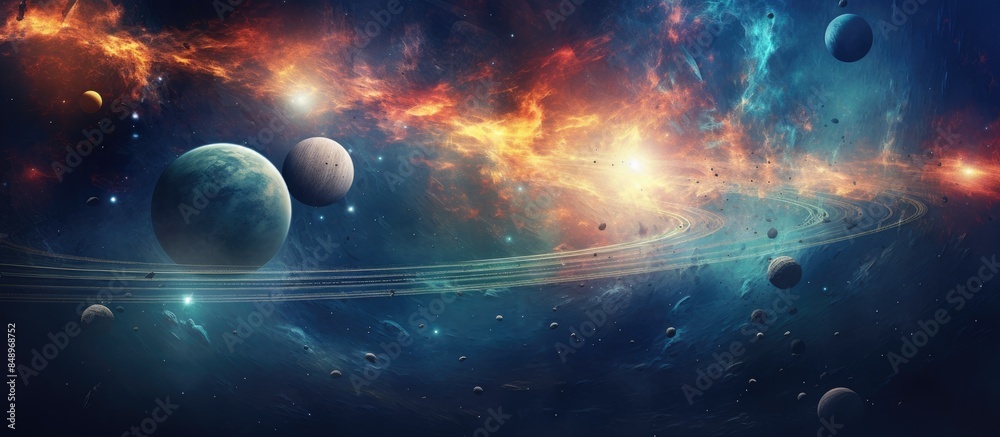 Wall mural planets depicted in an abstract style against a space background with copy space image