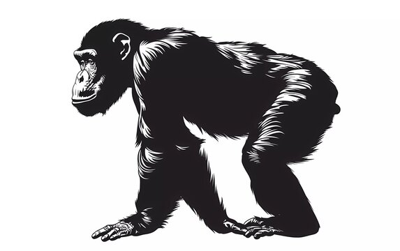 recommend clip art: vector illustration of chimpanzee silhouette on white background
