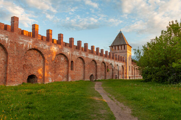 Fototapeta premium Fortress wall and watchtower of the Smolensk Kremlin, Russia