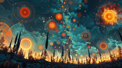 Obraz premium Mystical Night Sky with Circular Patterns