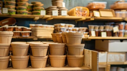 Food containers made of cardboard displayed in a store