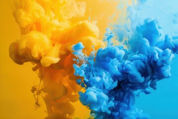 A vibrant blue and yellow smoke, creating a dynamic and energetic atmosphere. The contrasting colors of the smoke add a sense of excitement and movement to the scene