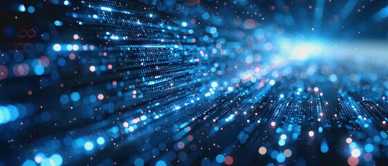 Naklejka premium Digital dynamic bursts of light and data in space, showcasing futuristic technology and innovative visual effects.