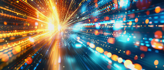 Naklejka premium Digital dynamic bursts of light and data in space, showcasing futuristic technology and innovative visual effects.