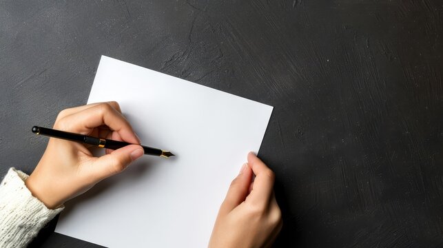 Top view of person writing by left hand