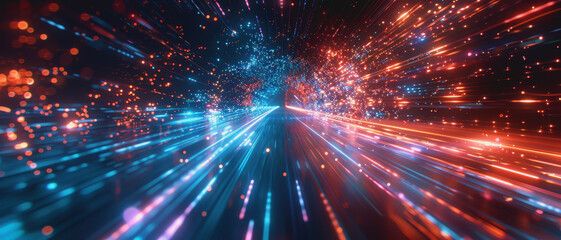 Fototapeta premium Digital dynamic bursts of light and data in space, showcasing futuristic technology and innovative visual effects.