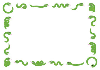 かわいい緑色の蛇のフレームイラスト