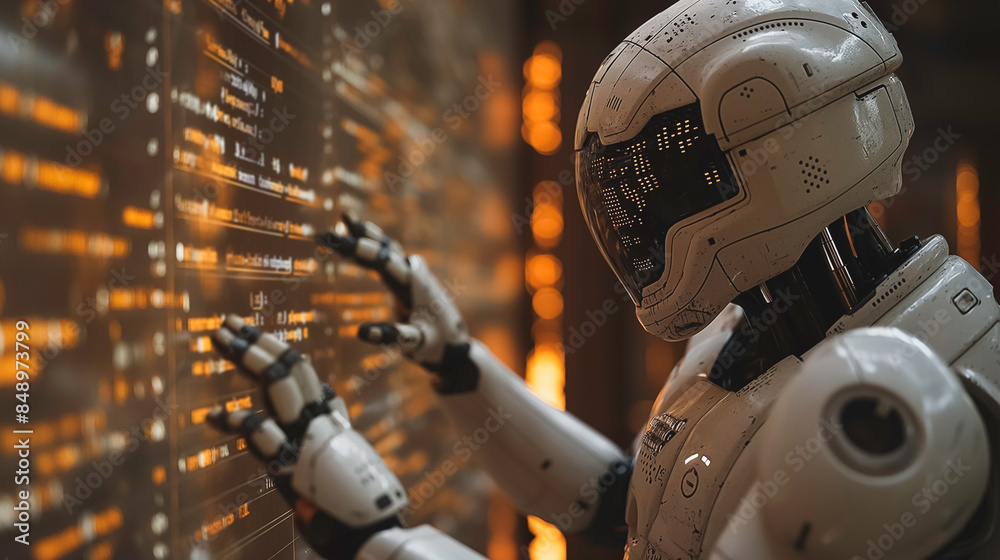 Poster a robot is touching a computer screen with its hands