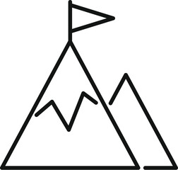 Minimalist line art icon of a flag waving on a mountain top representing achievement and success